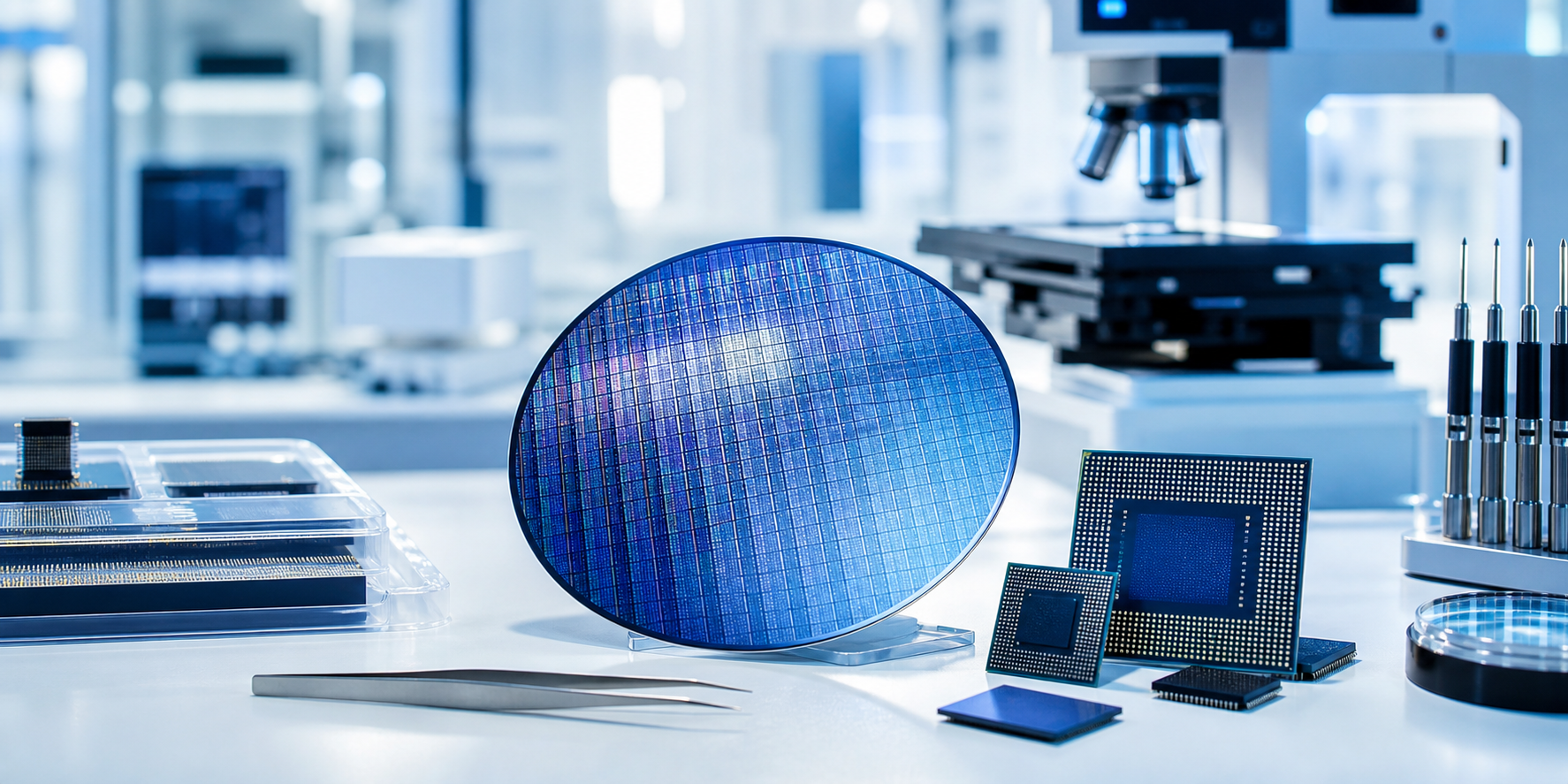 Semiconductor wafer and chips in a lab